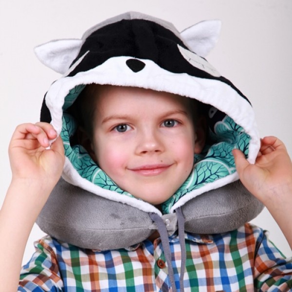 Neck pillow with hood "Raccoon"