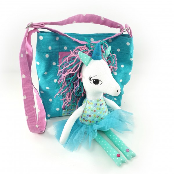 Handbag with unicorn turquoise 2