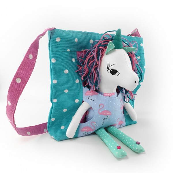 Handbag with unicorn turquoise 1