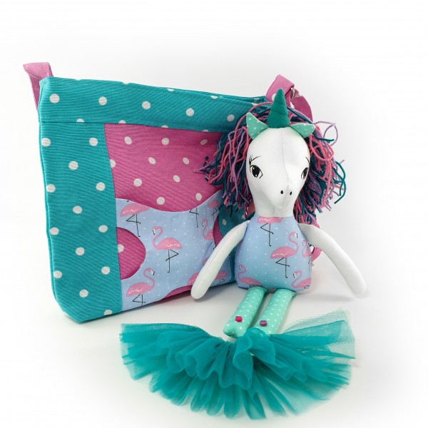 Handbag with unicorn turquoise 1